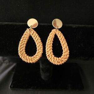Boho Elegant Gold and Tan Rattan Earrings